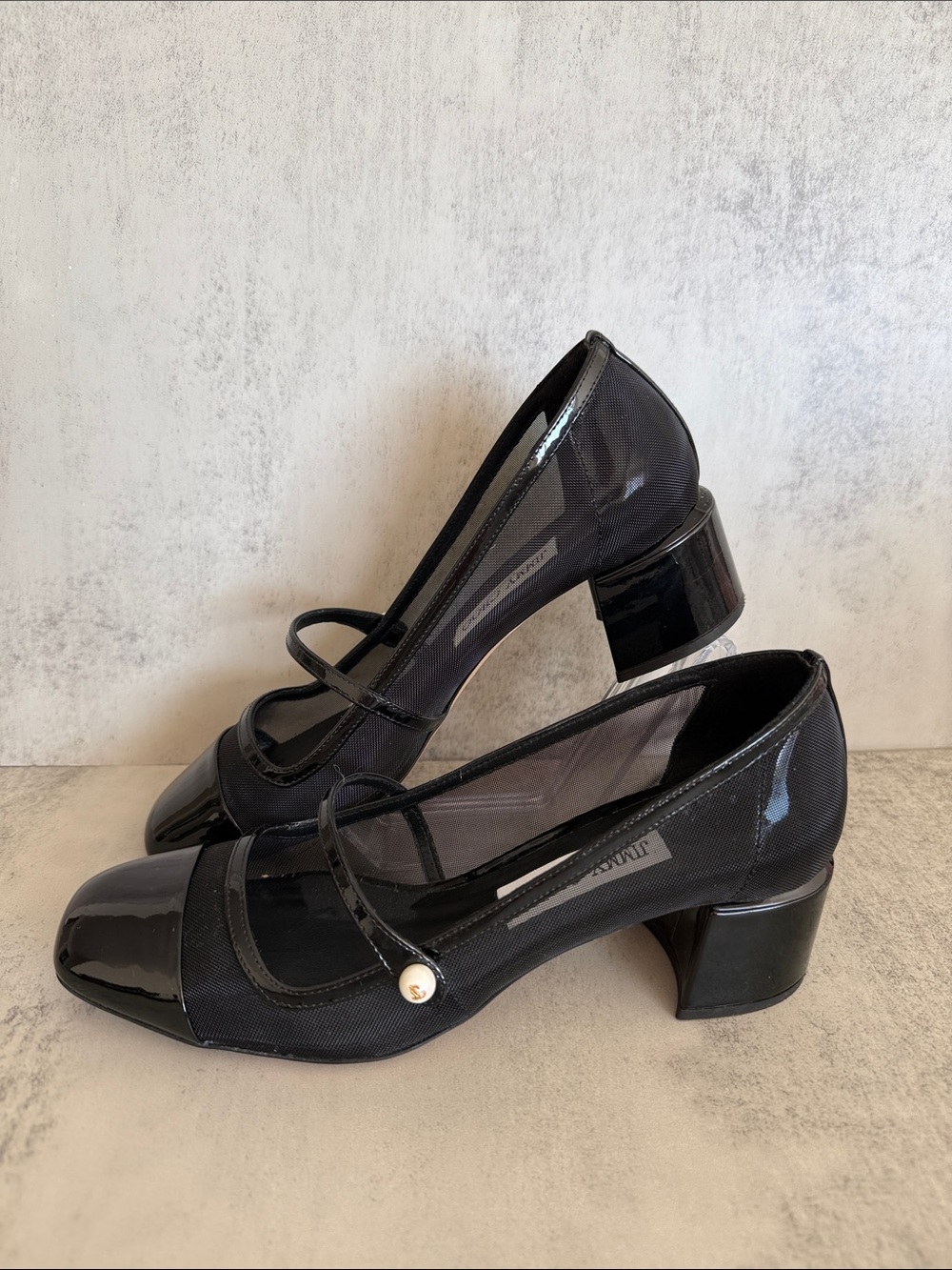 Jimmy Choo Eusa 45 Patent Leather Mesh Mary Jane Pumps Black 38 - Picture 1 of 9